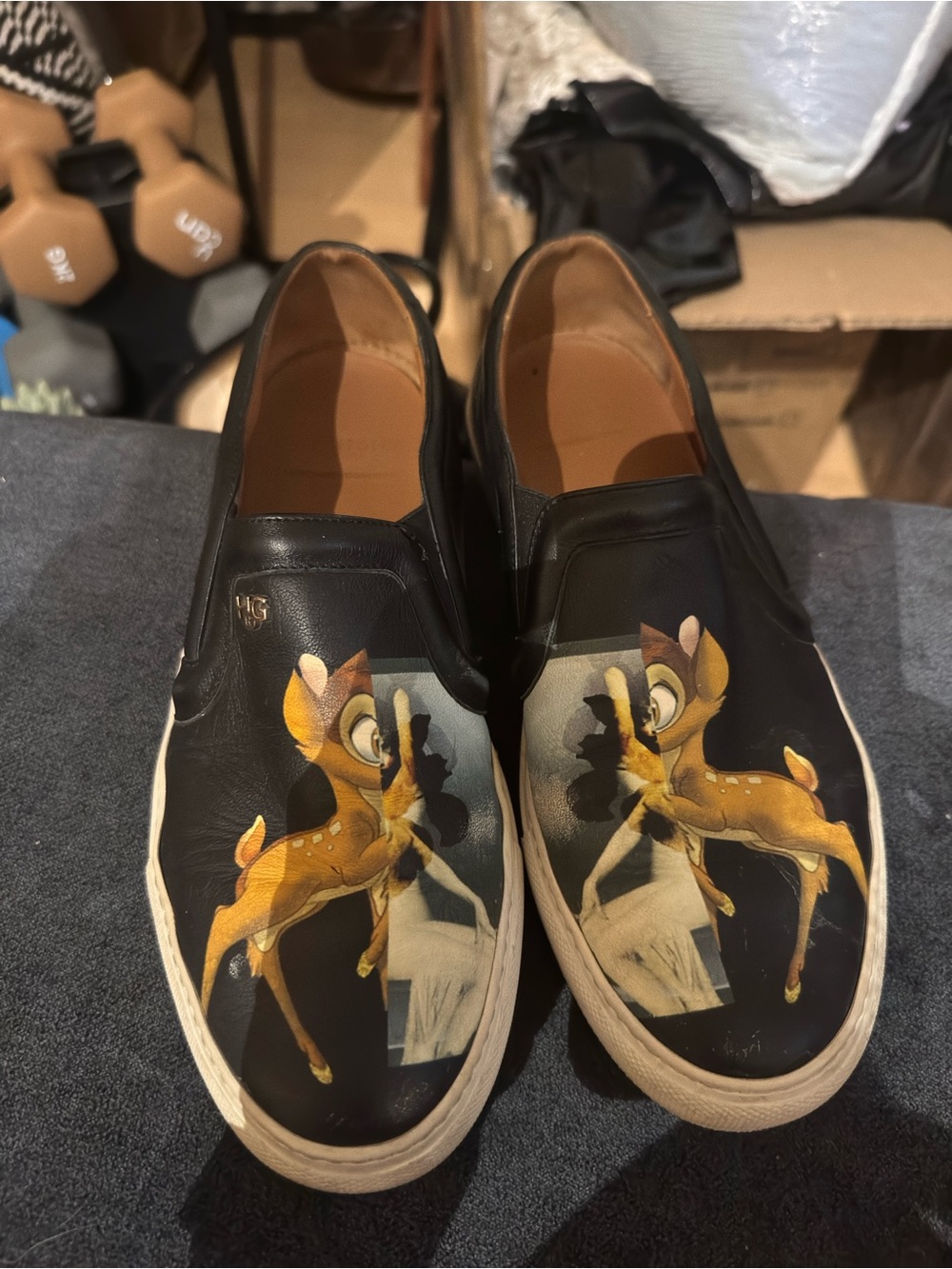 Givenchy Black Slip-On Sneakers with Multicolor Bambi Motif